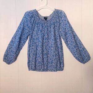 Ralph Lauren Girls Bohemian Blue Floral Raglan Sleeve Smocked Blouson Blouse 14
